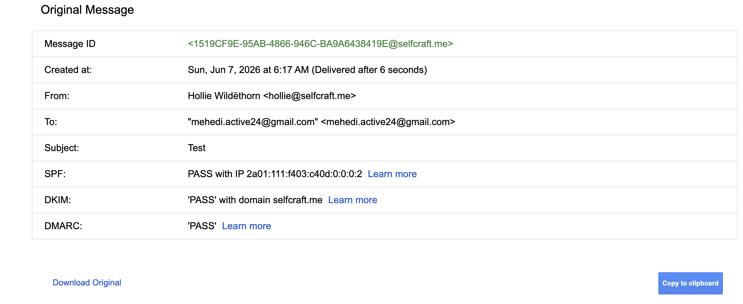 selfcraft.me SPF DKIM DMARC all passing