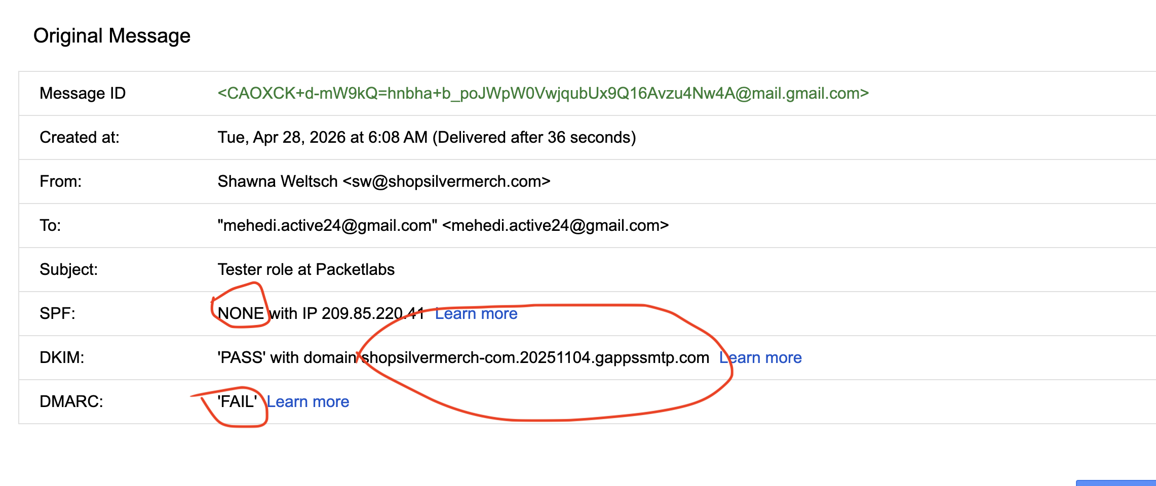 Before: SPF NONE DMARC FAIL